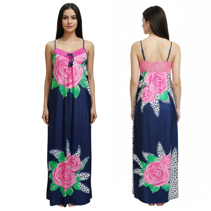 Spenca Full Stretchable Tactel Printed L Gown With Shrug