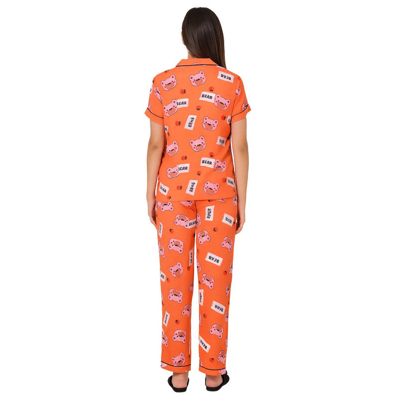 Spenca Rayon Women Front Open Night Suit Orange