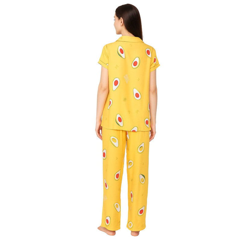 Spenca Rayon Women Front Open Night Suit Yellow