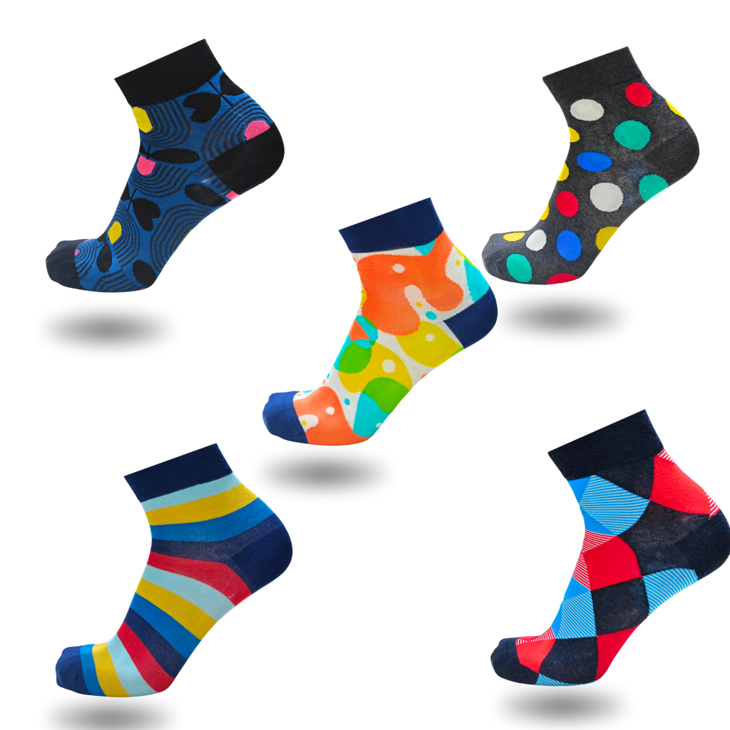 Bonjour Unisex Cotton Printed Ankle Socks Pack Of 5 Asstd. Colors