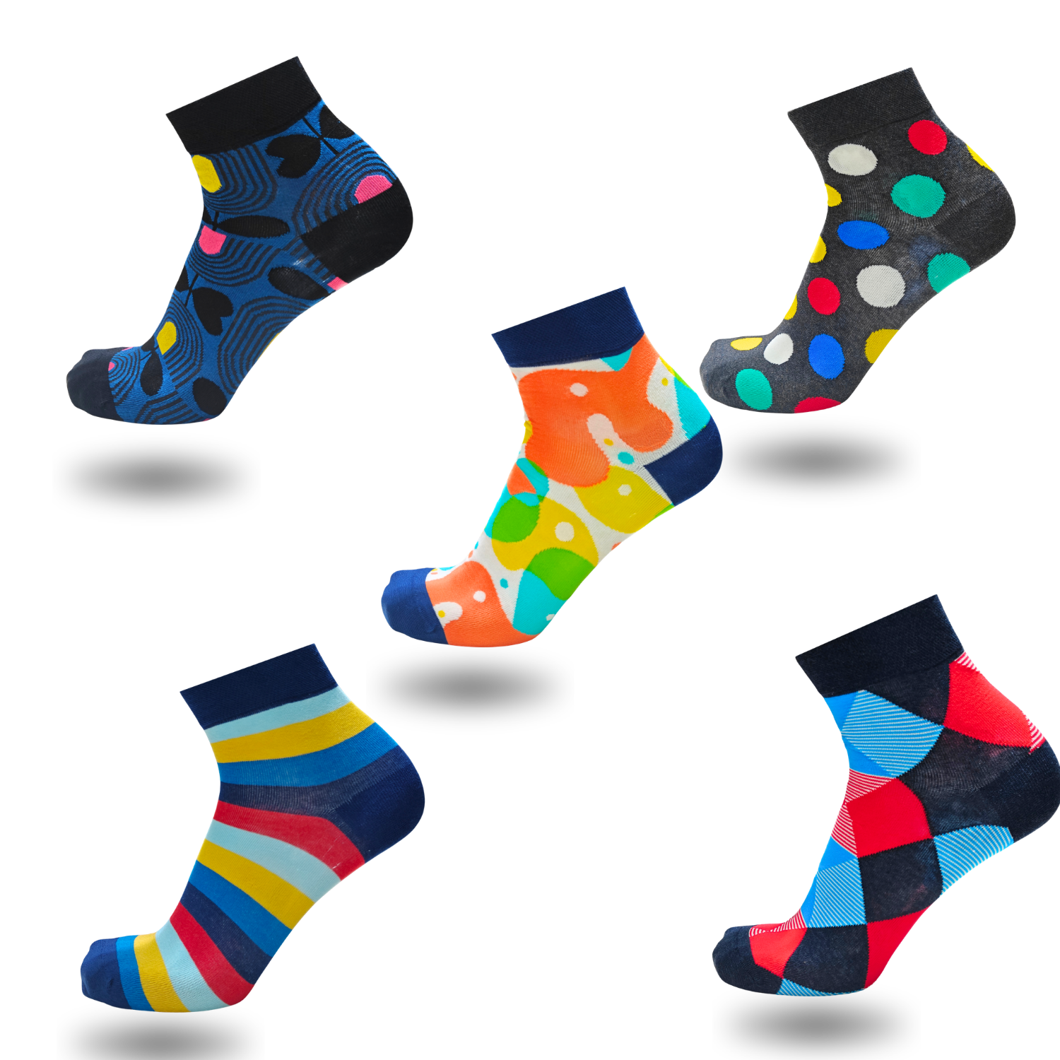 Bonjour Unisex Cotton Printed Ankle Socks Pack Of 5 Asstd. Colors