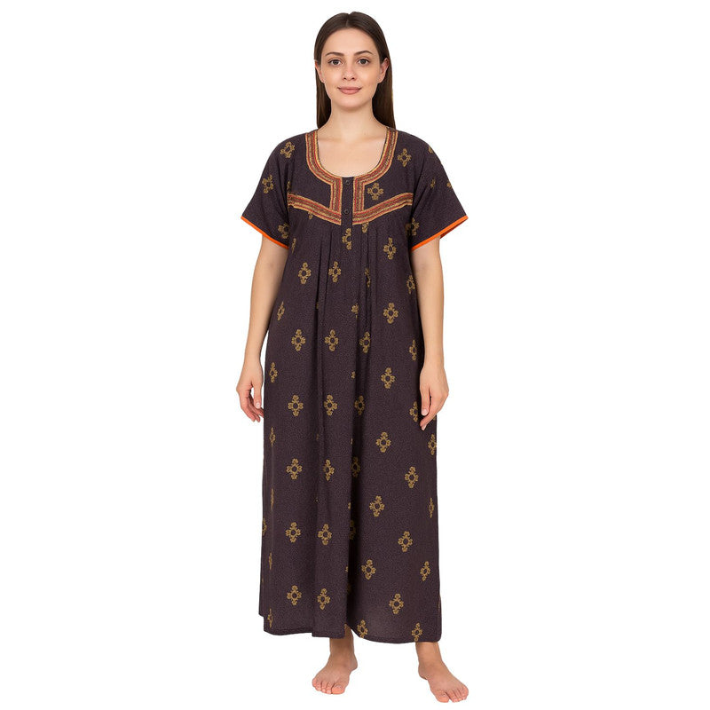 Spenca Cotton Printed Plates Nighty Gown L Size