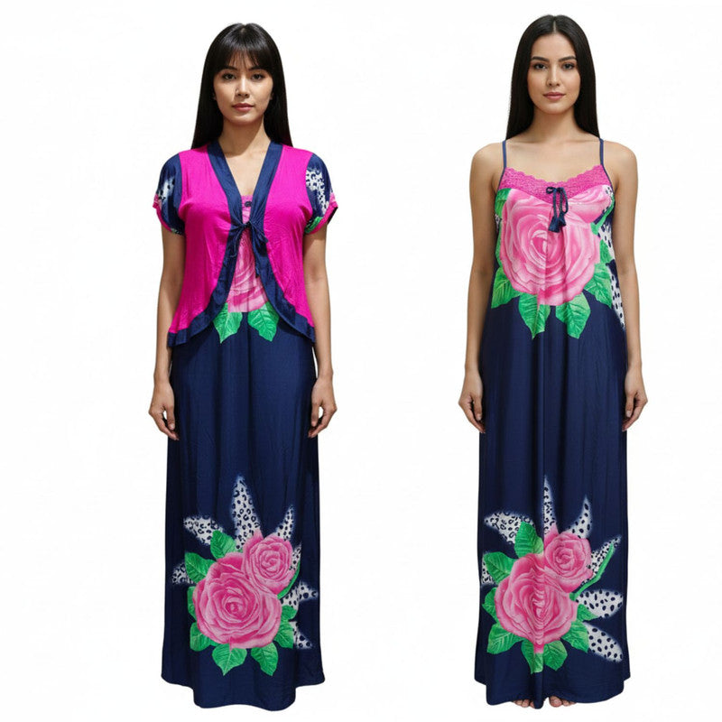 Spenca Full Stretchable Tactel Printed L Gown With Shrug