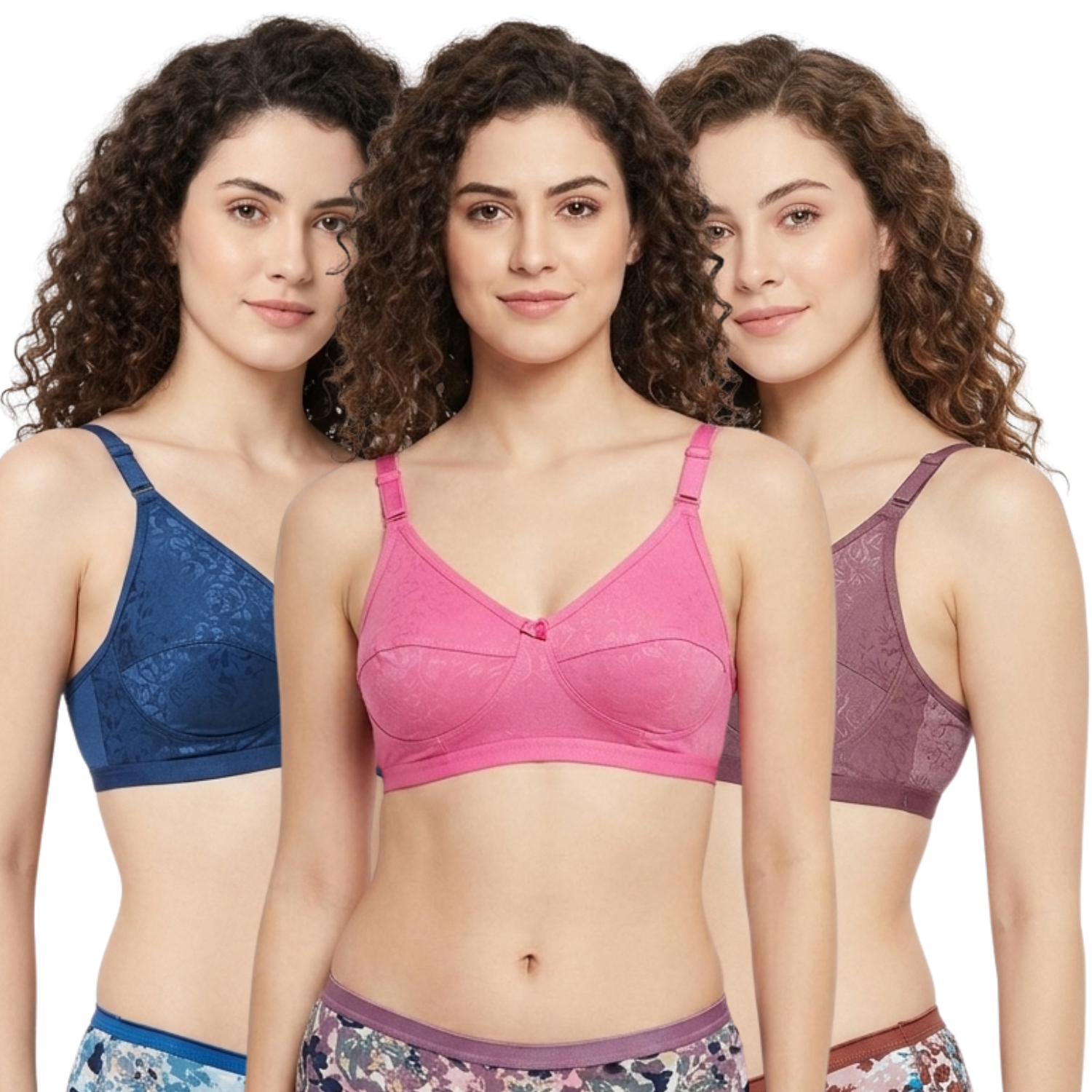 Goodwill Stretchable Self Design "D" Cup Full Coverage Non Padded Bra Pack Of 3 Assorted Colors