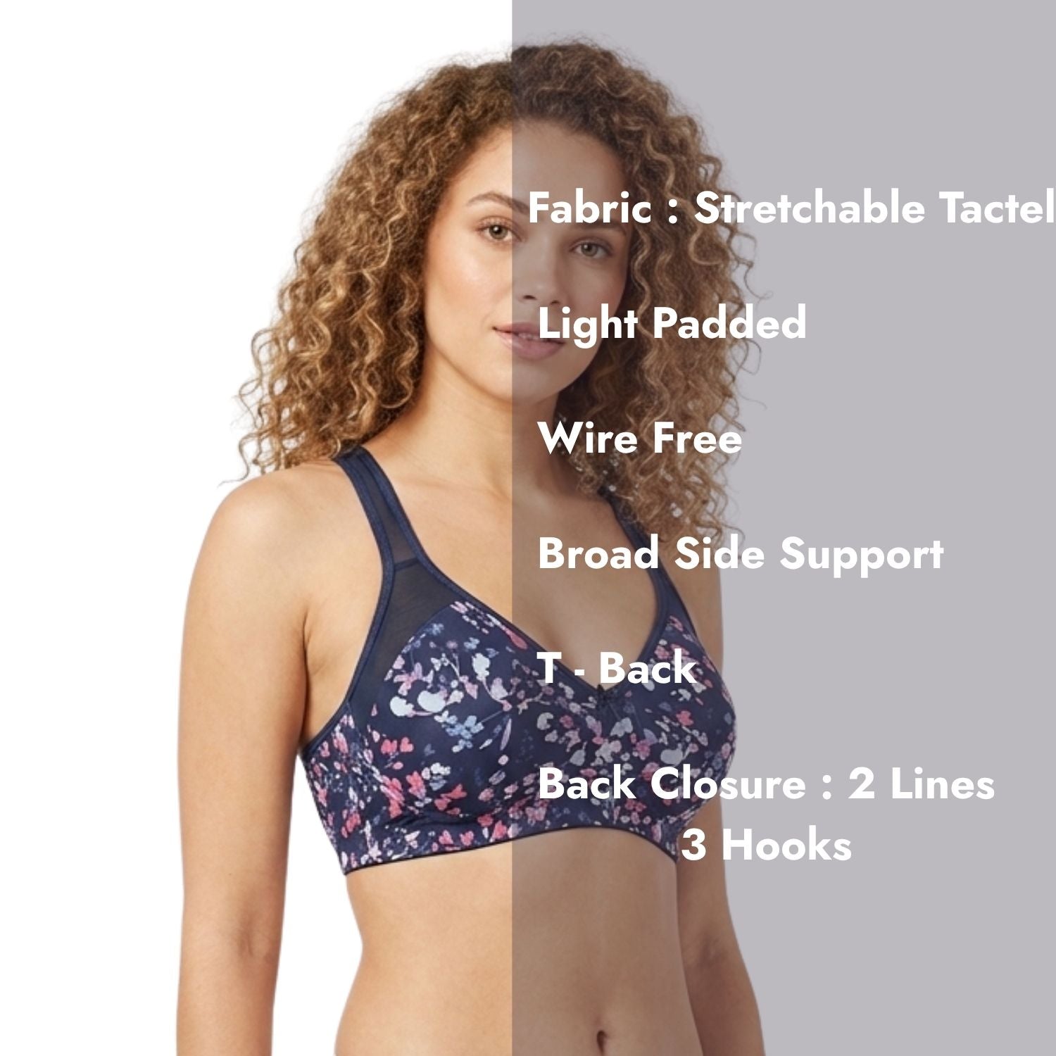 Stretchable Tactel Printed Wire-Free T-Back Bra Assorted Colors