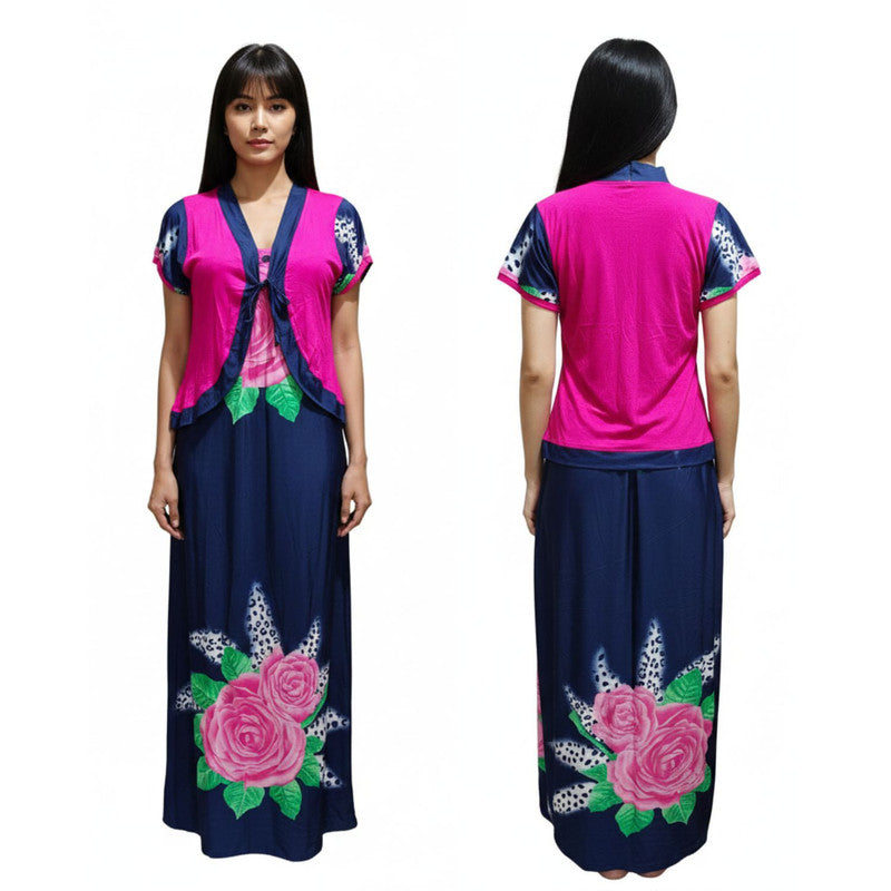 Spenca Full Stretchable Tactel Printed L Gown With Shrug