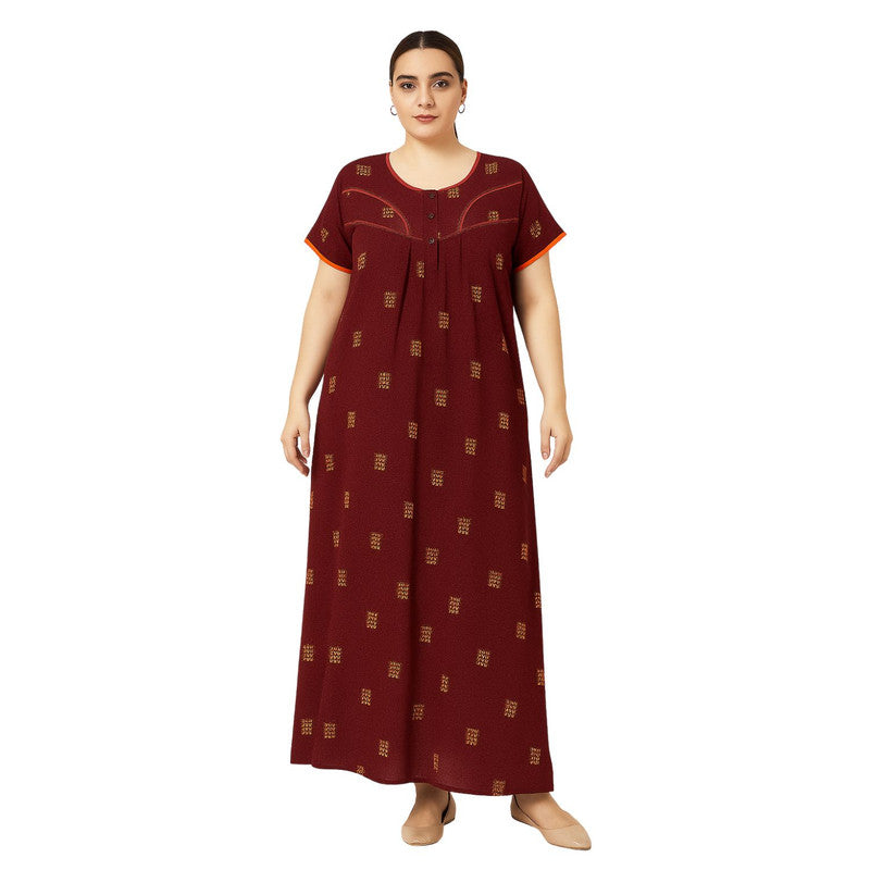 Spenca Cotton Printed Plates Nighty Gown L Size