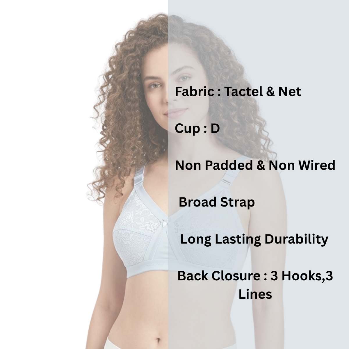 Fmore Non Padded Non Wired Stretchable Tactel Broad Strap "D" Cup Bra Pack Of 2 Assorted Colors