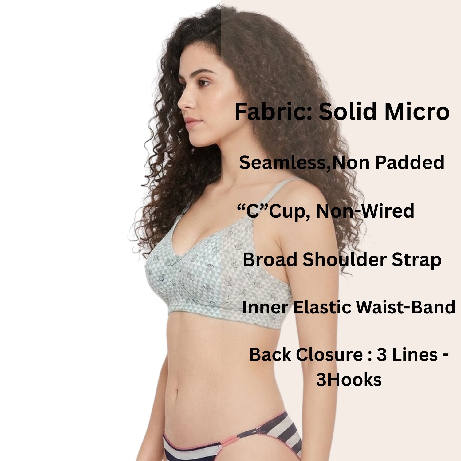Goodwill Non Padded, Non Wired, Seamless "C" Cup Bra Pack Of 3 Assorted Colors