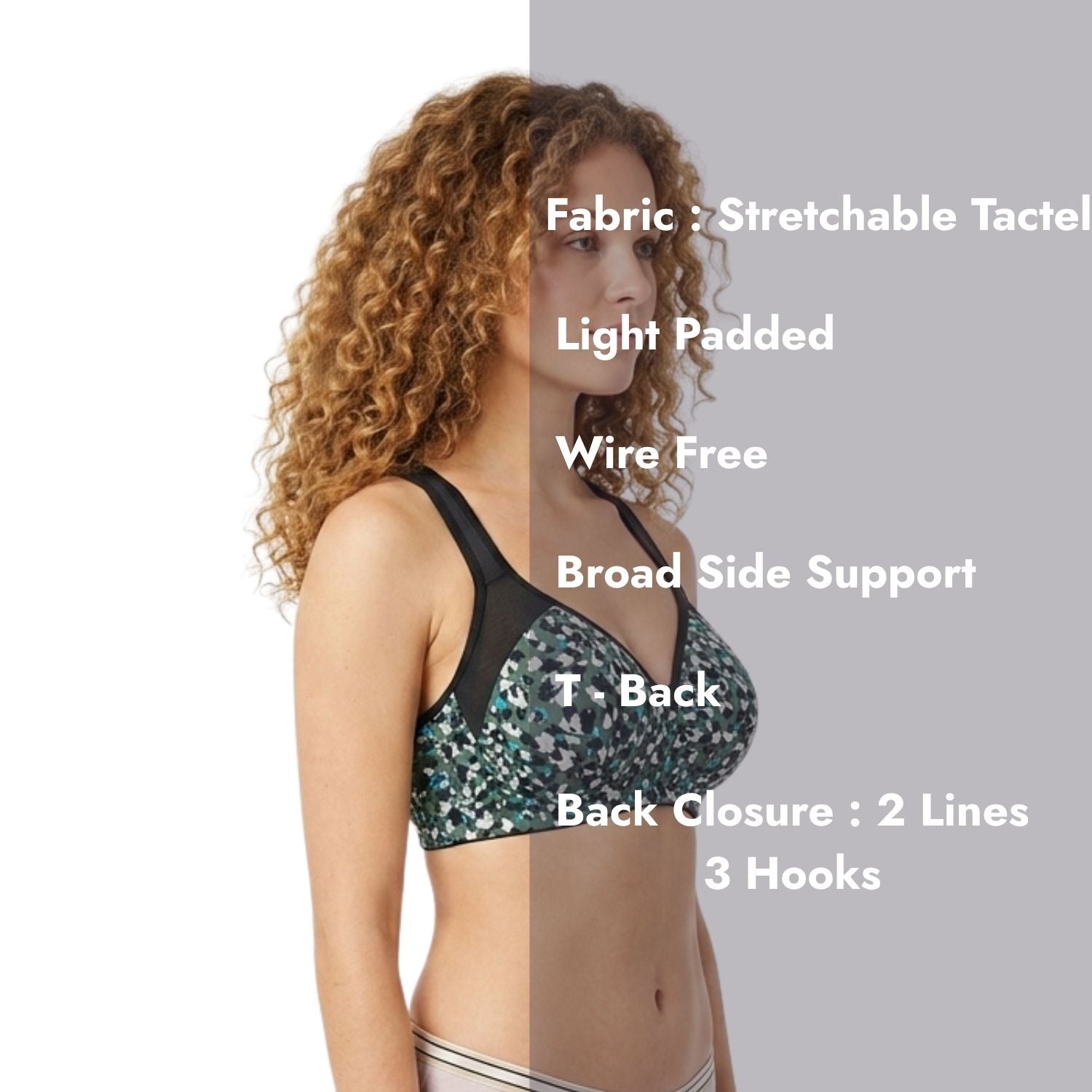 Stretchable Tactel Printed Wire-Free T-Back Bra Assorted Colors