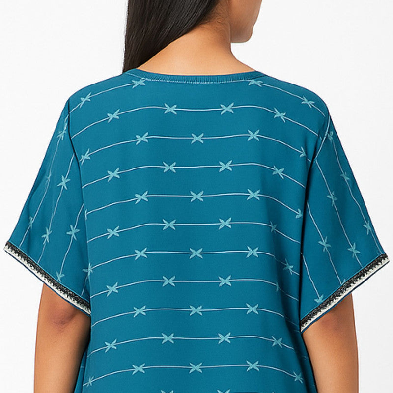 Spenca Rayon Cotton Printed Kaftan Nighty Gown Sea-Green