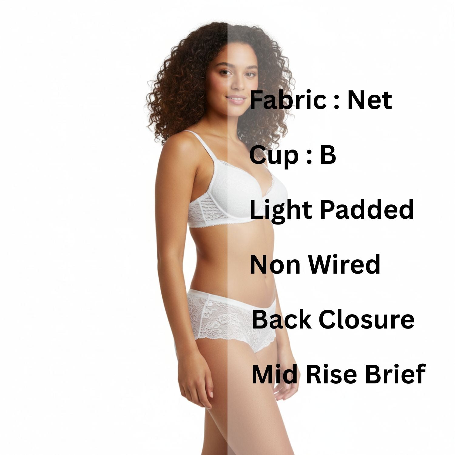 College Girl Neted “B” Cup Light Padded Non Wired Bra & Mid Rise Brief Lingerie Set Assorted Colors