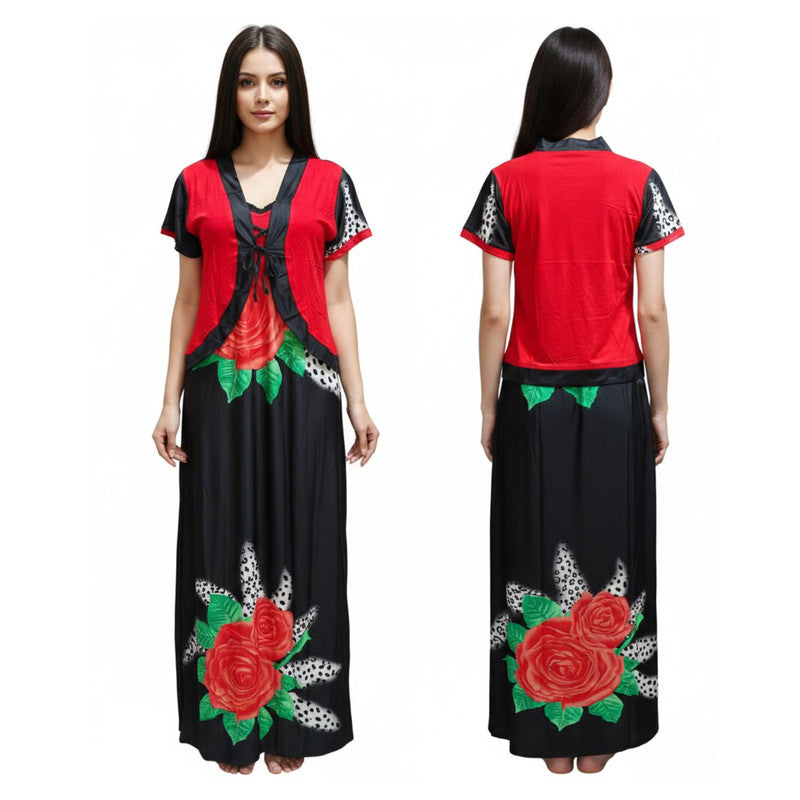 Spenca Full Stretchable Tactel Printed L Gown With Shrug