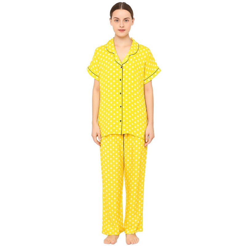 Spenca Rayon Women Front Open Night Suit Yellow