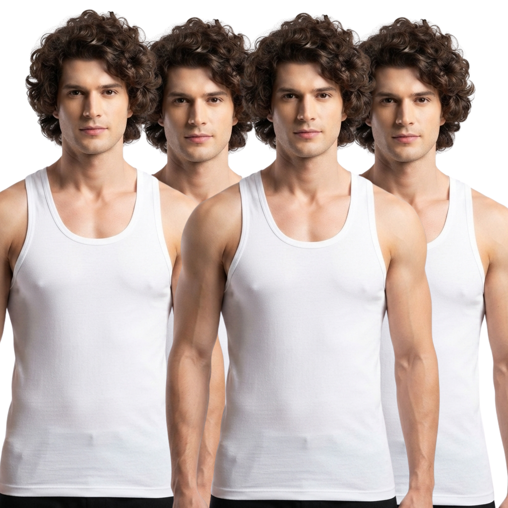 Neva Micro Modal Super Soft Seat Absorbing  White Vest Pack Of 4
