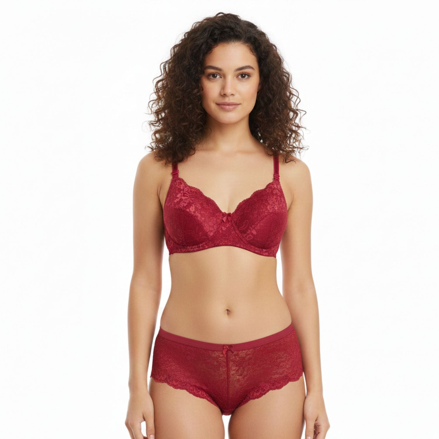 College Girl Neted “B” Cup Light Padded Non Wired Bra & Mid Rise Brief Lingerie Set Assorted Colors