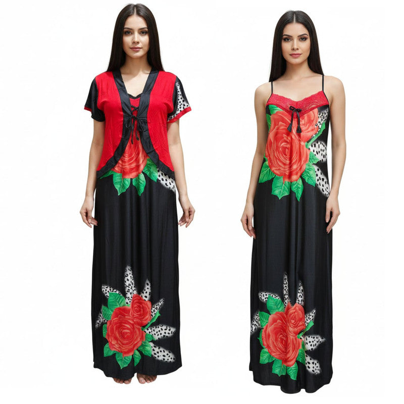 Spenca Full Stretchable Tactel Printed L Gown With Shrug
