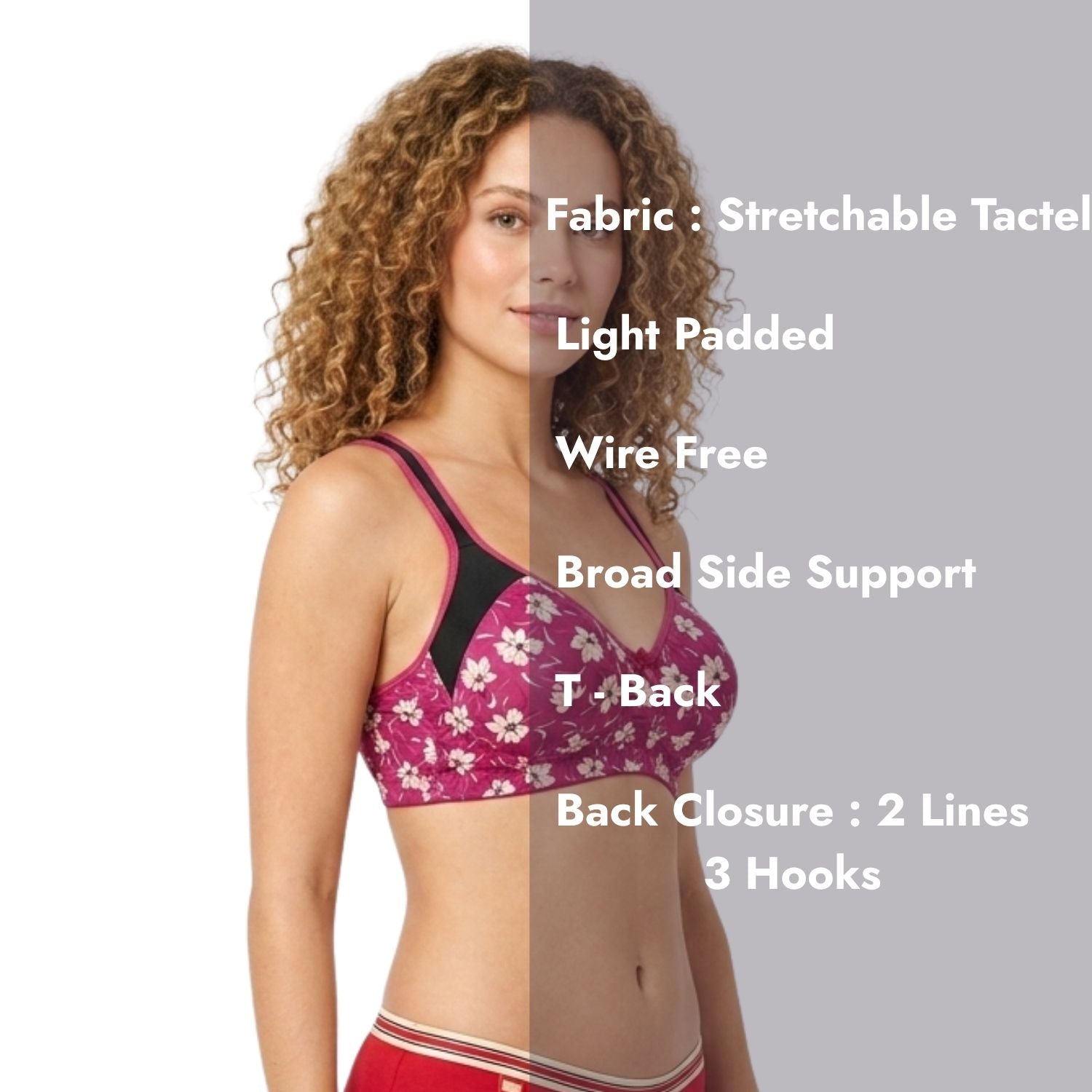 Stretchable Tactel Printed Wire-Free T-Back Bra Assorted Colors