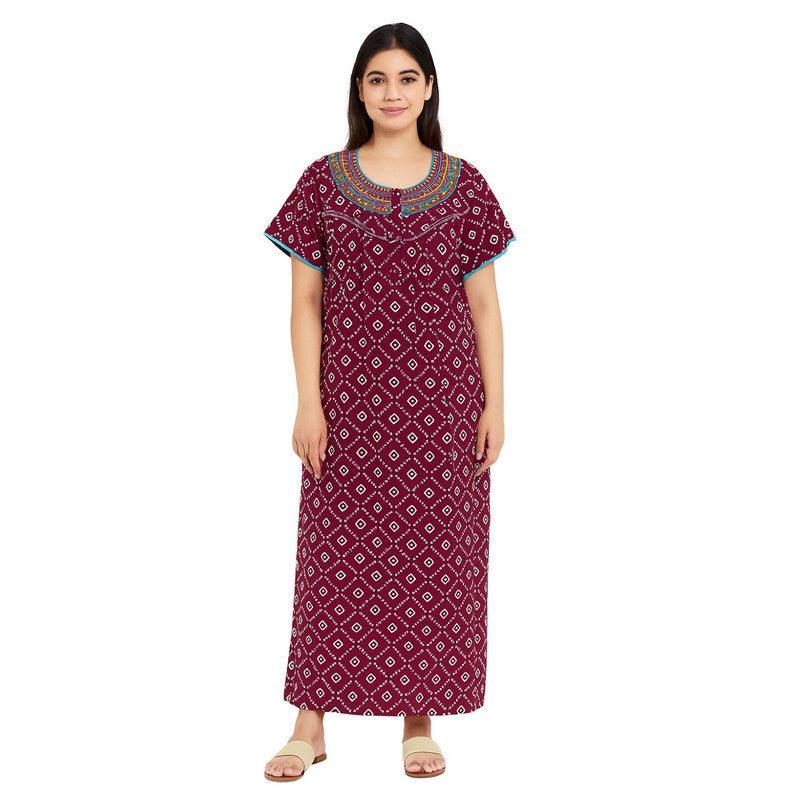 Spenca Cotton Printed Plates Nighty Gown L Size