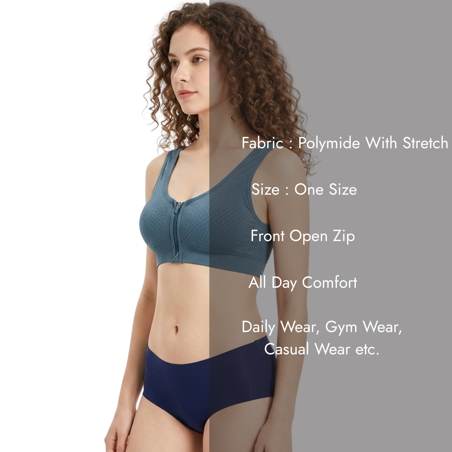 Spenca Stretchable Polymide Zipper Sports Bra / One Size / Assorted Colors