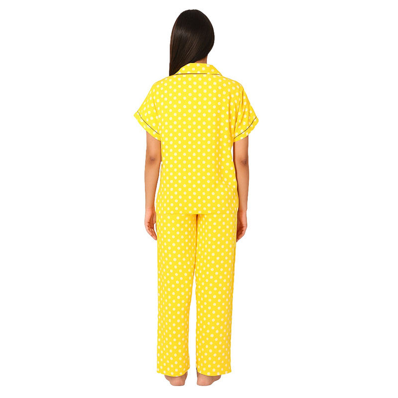Spenca Rayon Women Front Open Night Suit Yellow