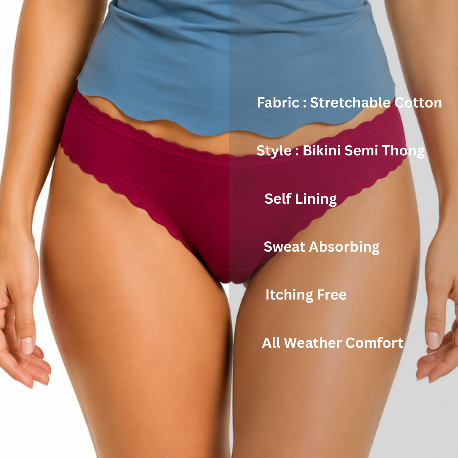 Spenca Stretchable Cotton Self Lining Semi Thongs Low Waist Panties Pack OF 2 Asstd. Colors
