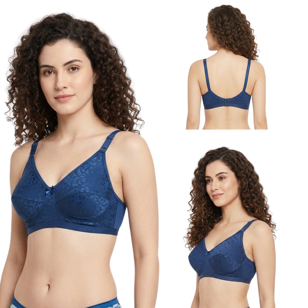 Goodwill Stretchable Self Design "D" Cup Full Coverage Non Padded Bra Pack Of 3 Assorted Colors