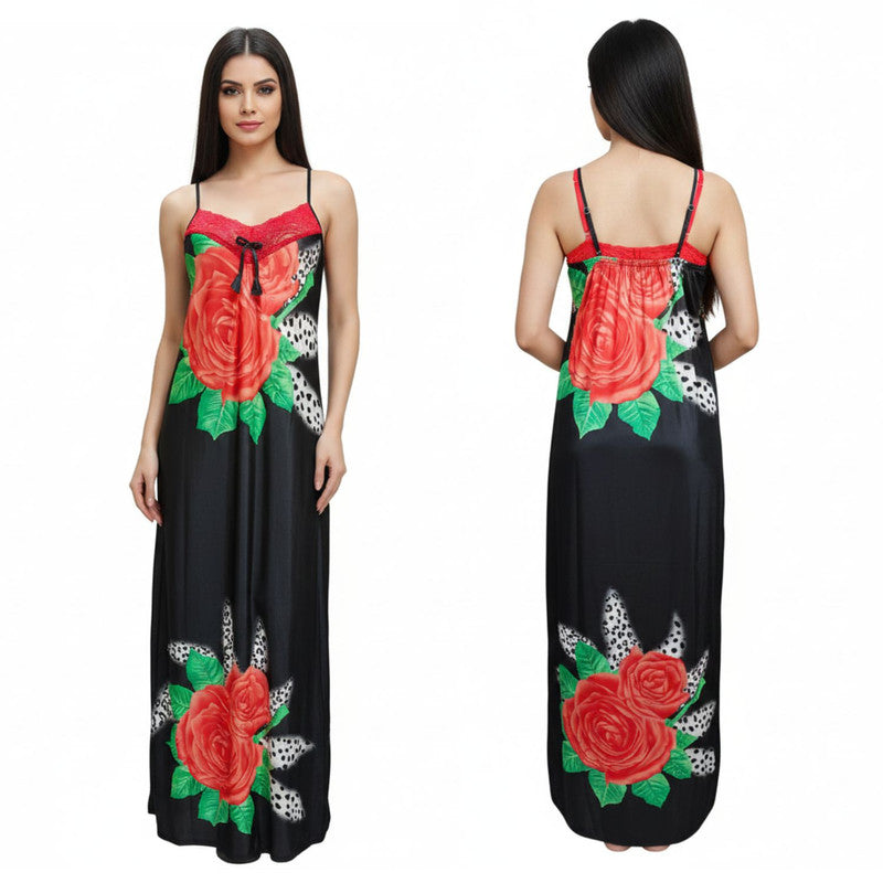 Spenca Full Stretchable Tactel Printed L Gown With Shrug
