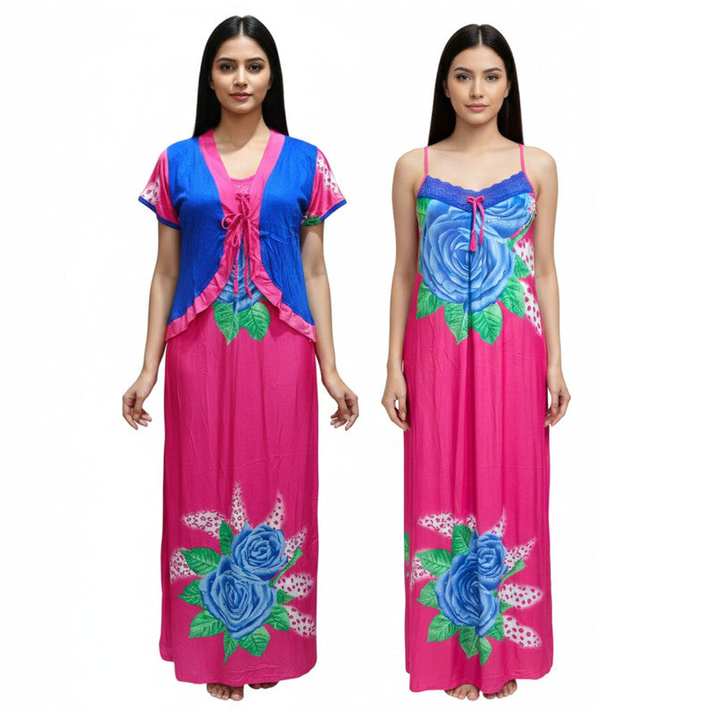 Spenca Full Stretchable Tactel Printed L Gown With Shrug