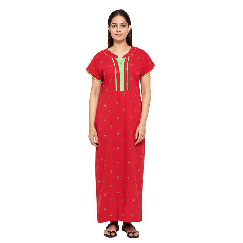Spenca Cotton Printed Plates Nighty Gown L Size