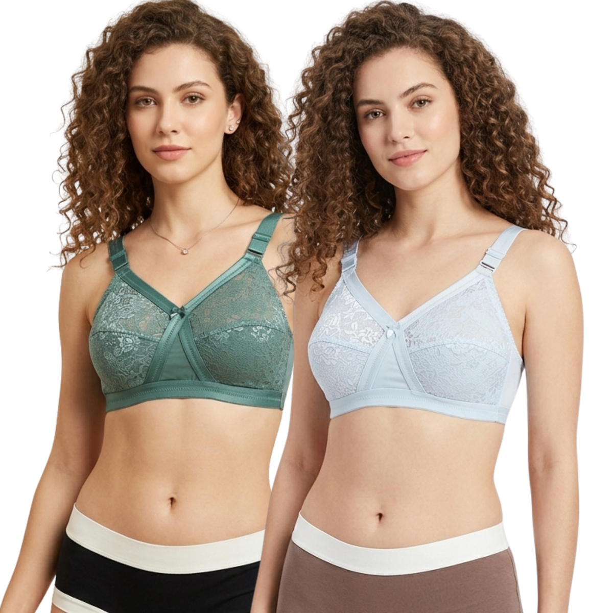 Fmore Non Padded Non Wired Stretchable Tactel Broad Strap "D" Cup Bra Pack Of 2 Assorted Colors