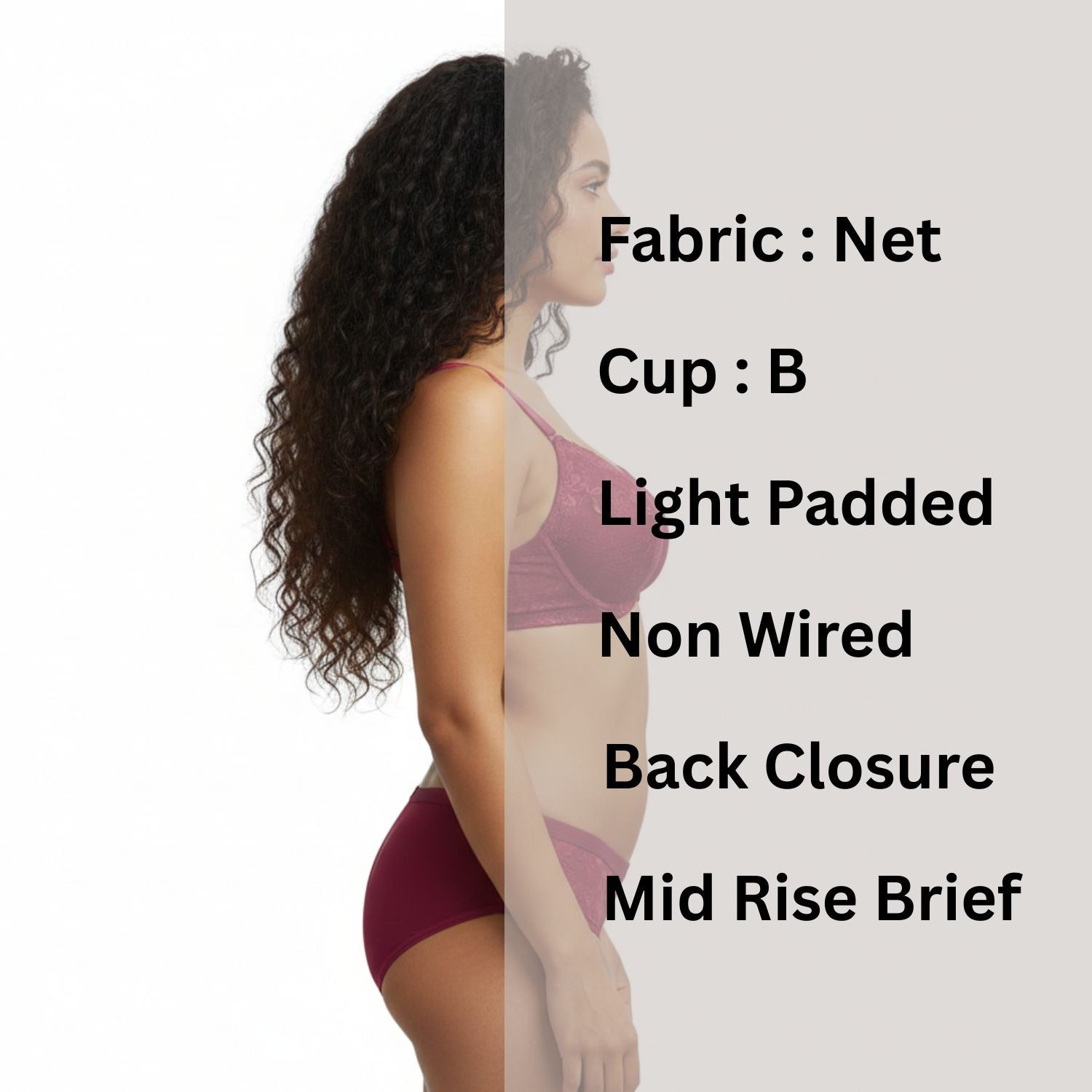 College Girl Neted “B” Cup Light Padded Non Wired Bra & Mid Rise Brief Lingerie Set Assorted Colors