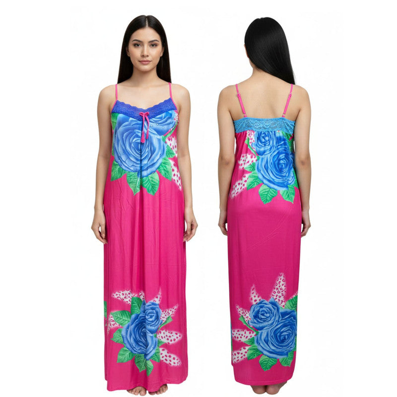 Spenca Full Stretchable Tactel Printed L Gown With Shrug