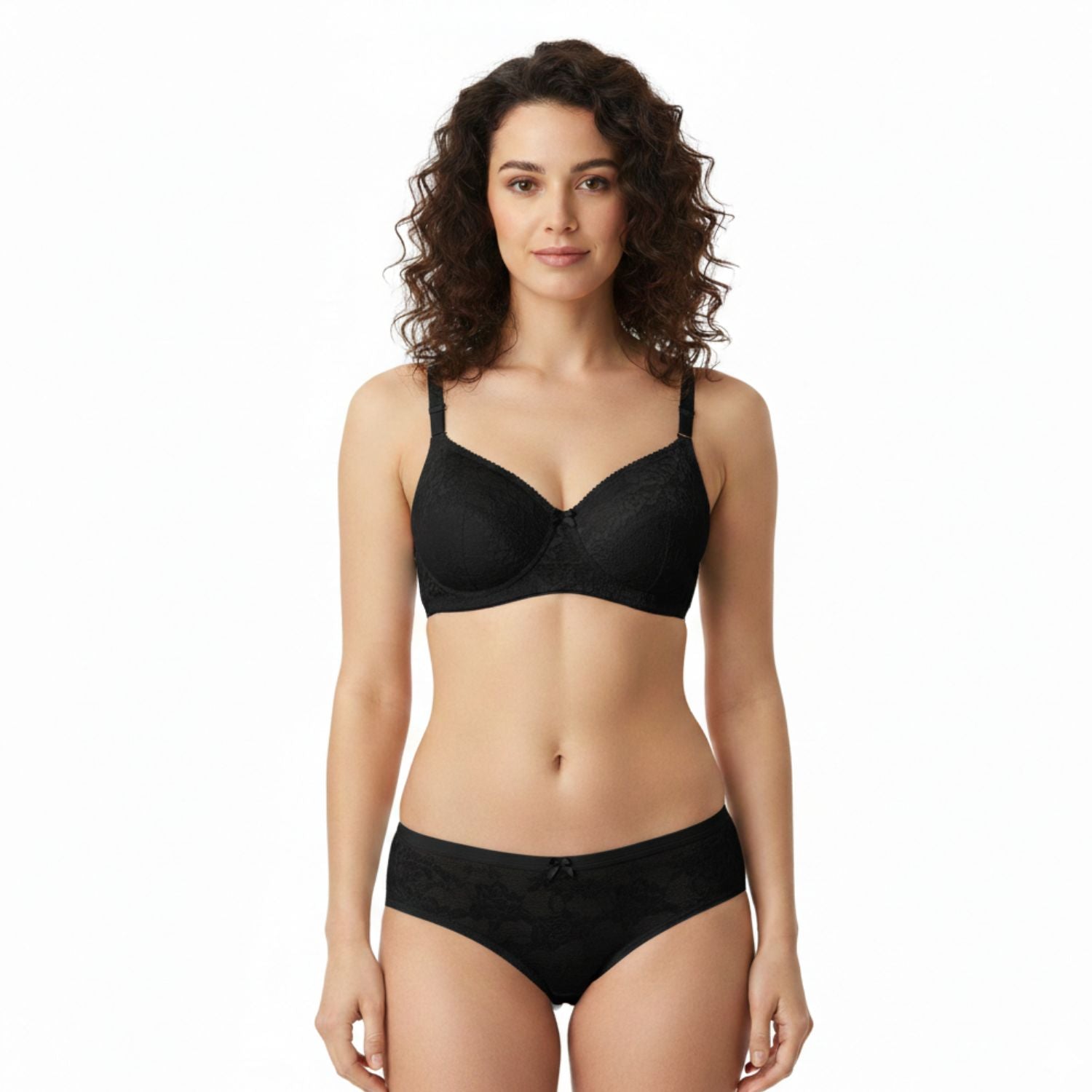 College Girl Neted “B” Cup Light Padded Non Wired Bra & Mid Rise Brief Lingerie Set Assorted Colors