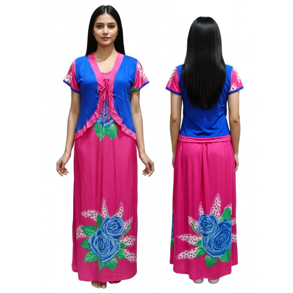 Spenca Full Stretchable Tactel Printed L Gown With Shrug