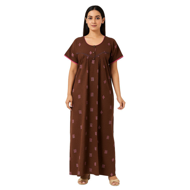 Spenca Cotton Printed Plates Nighty Gown L Size
