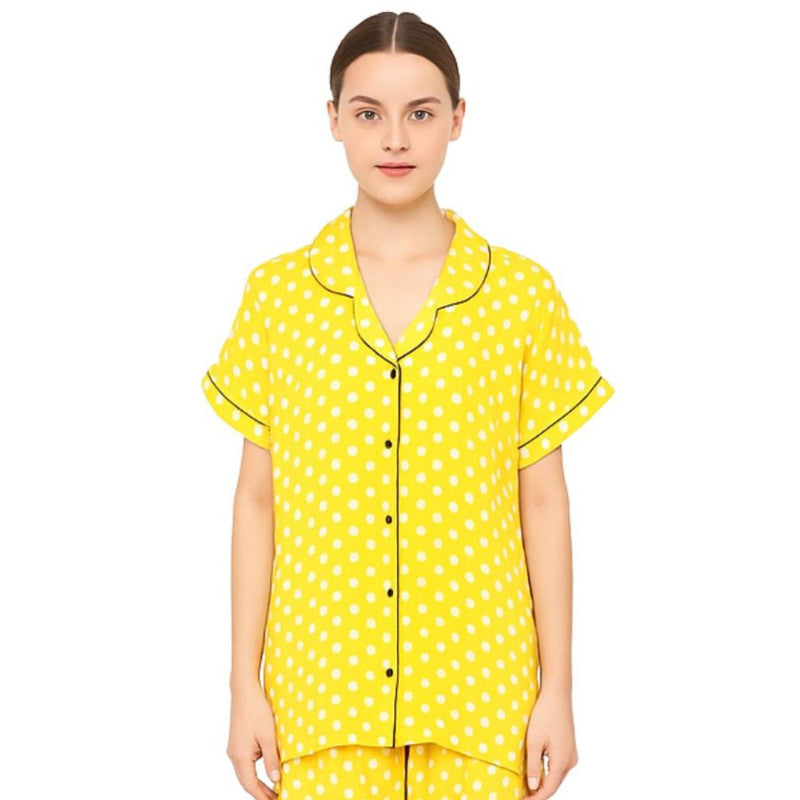 Spenca Rayon Women Front Open Night Suit Yellow