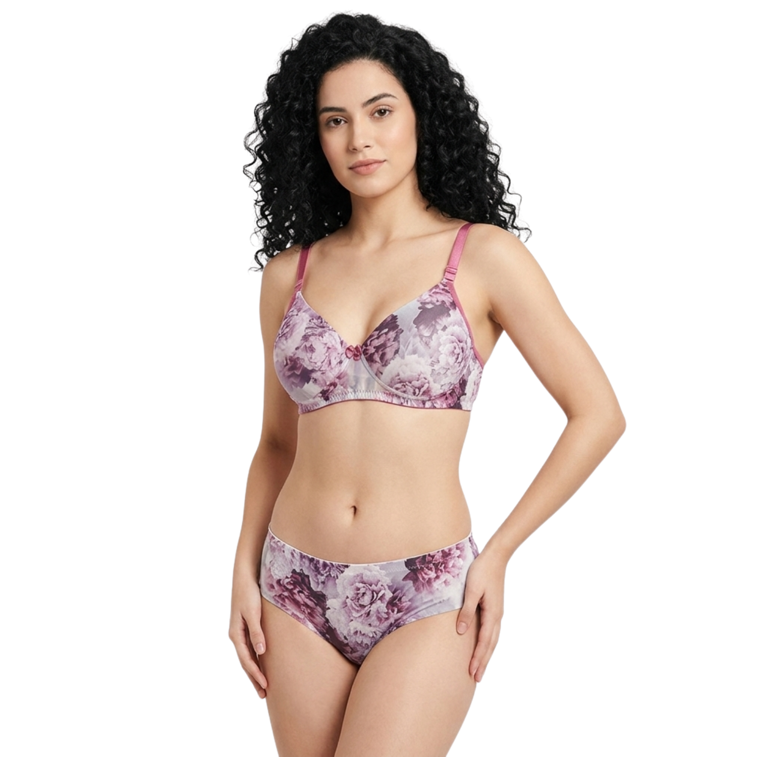 F-More Light Padded "B" Cup Wire Free Bra With Mid Rise Seamless Brief Lingerie Set