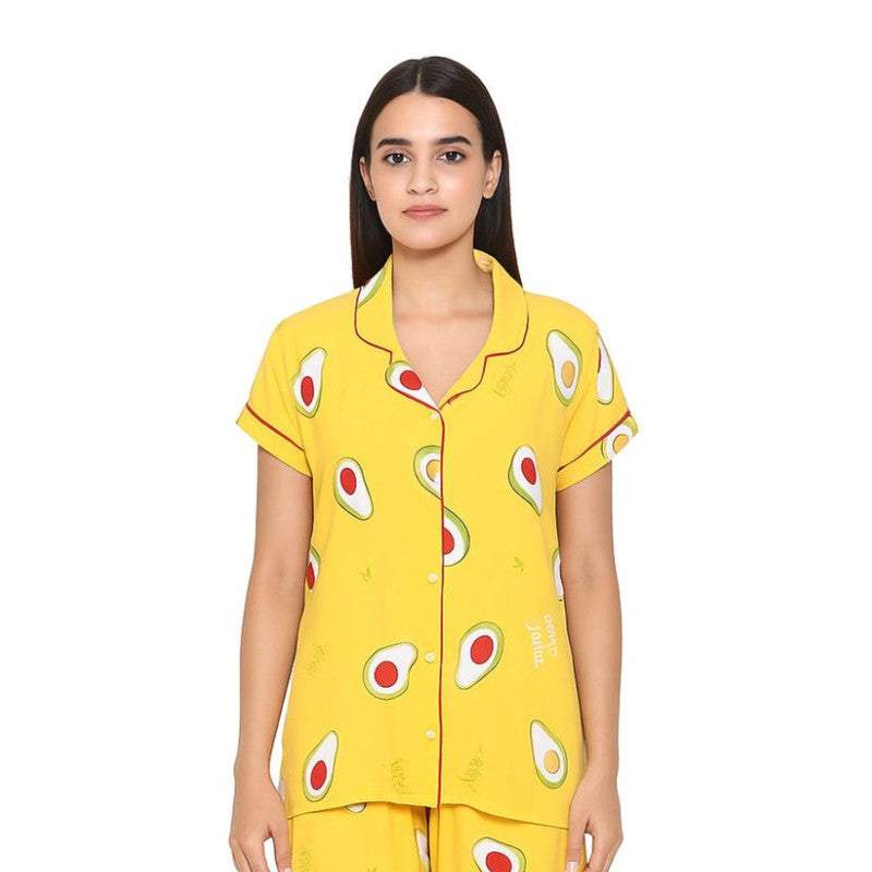 Spenca Rayon Women Front Open Night Suit Yellow