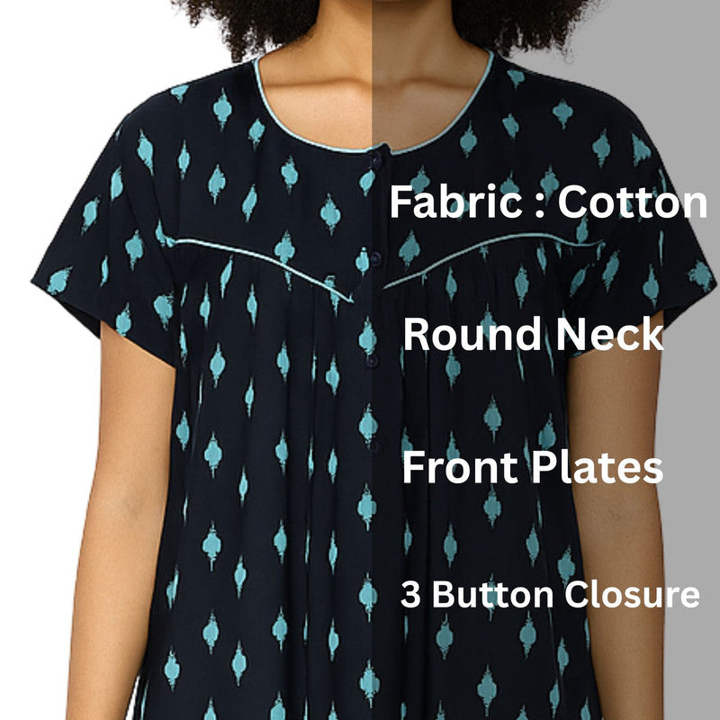 Spenca Cotton Printed Plates Nighty Gown L Size