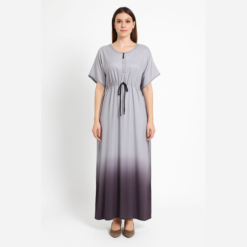 Spenca Rayon Cotton Printed Kaftan Nighty Gown Grey