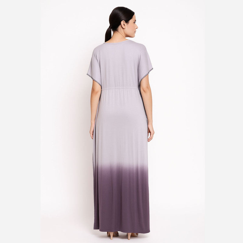 Spenca Rayon Cotton Printed Kaftan Nighty Gown Grey