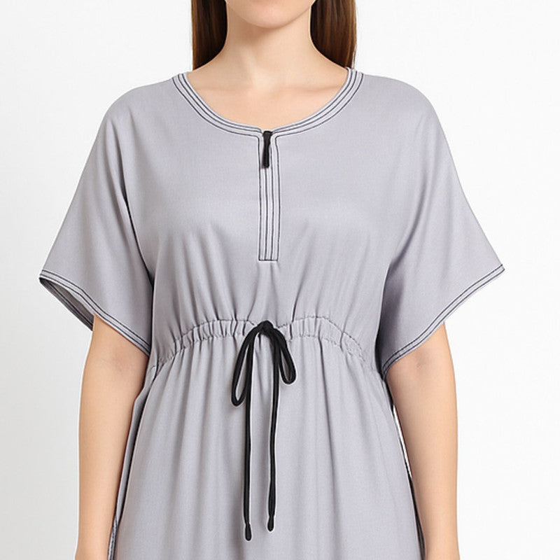 Spenca Rayon Cotton Printed Kaftan Nighty Gown Grey