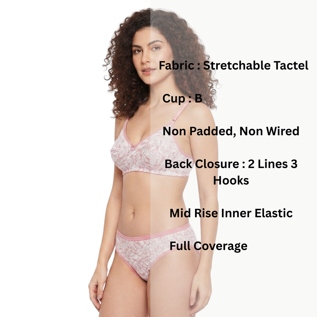 Goodwill Stretchable Non Padded Non Wired Mid Rise Brief Printed Lingerie Set Pack Of 3 Assorted Colors