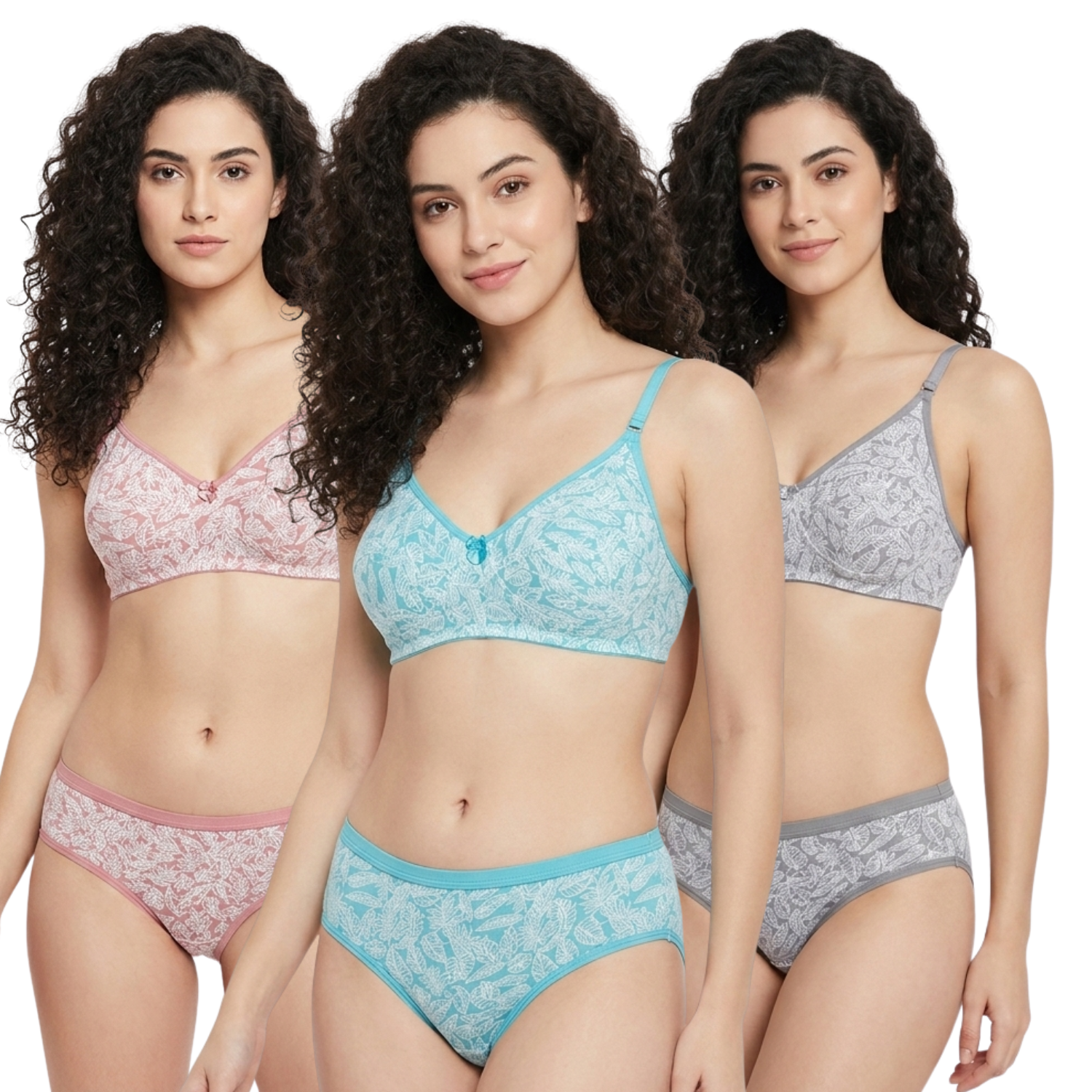 Goodwill Stretchable Non Padded Non Wired Mid Rise Brief Printed Lingerie Set Pack Of 3 Assorted Colors