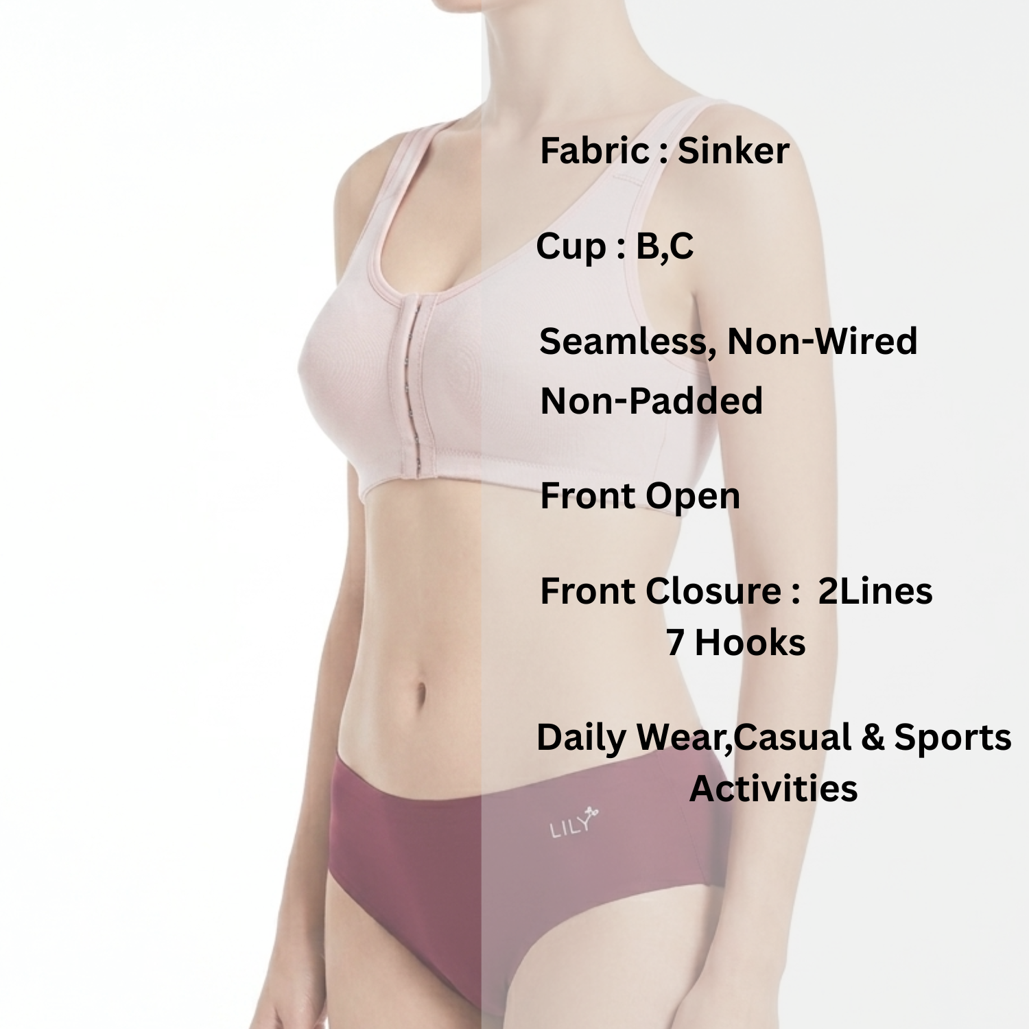 Lily Sinker Seamless, Non Wired, Non Padded Front Open Bra Pack Of 2 Assorted Colors