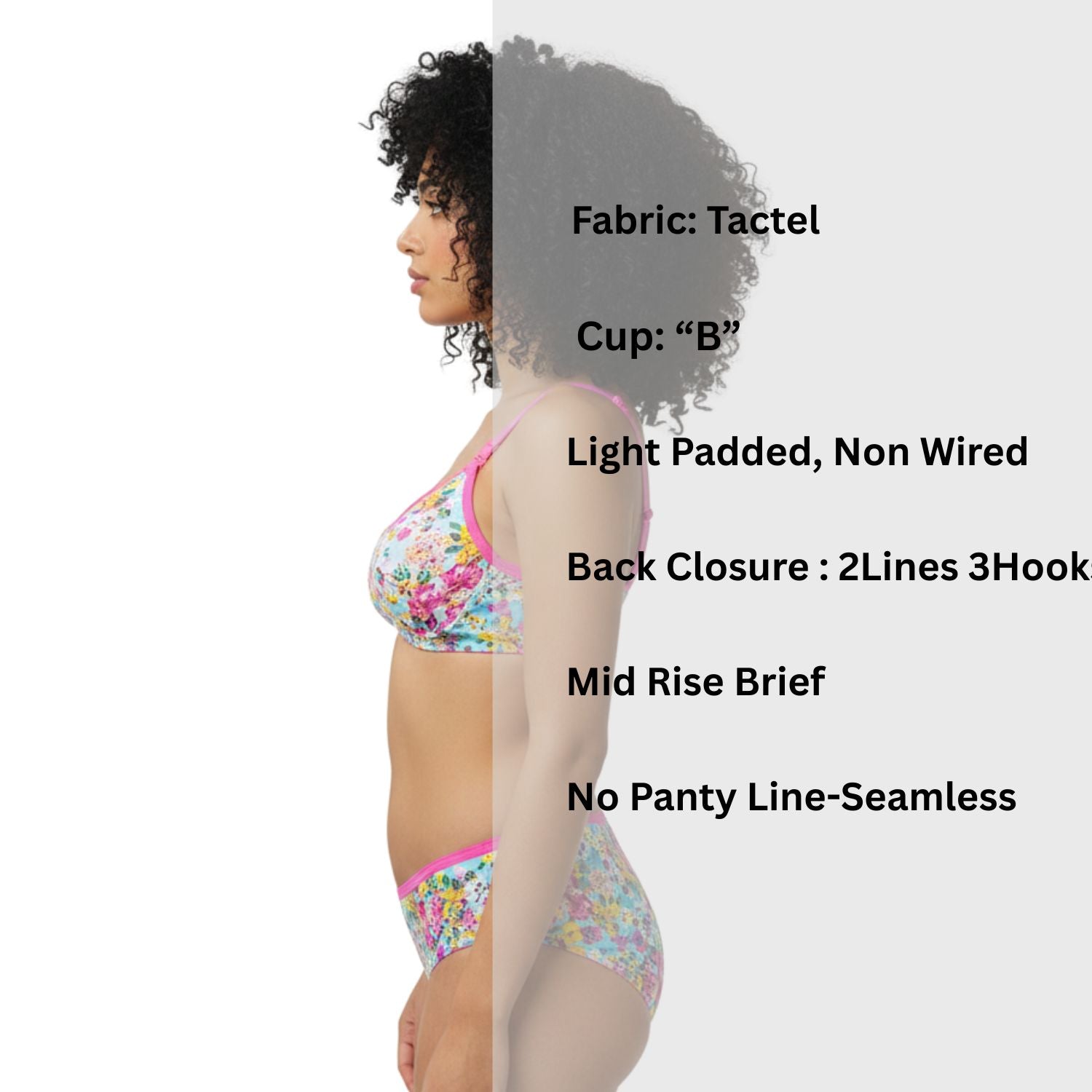 F-More Light Padded "B" Cup Wire Free Bra With Mid Rise Seamless Brief Lingerie Set