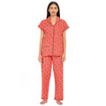 Spenca Cotton Women Printed Front Open Night Suit Free Size Peach