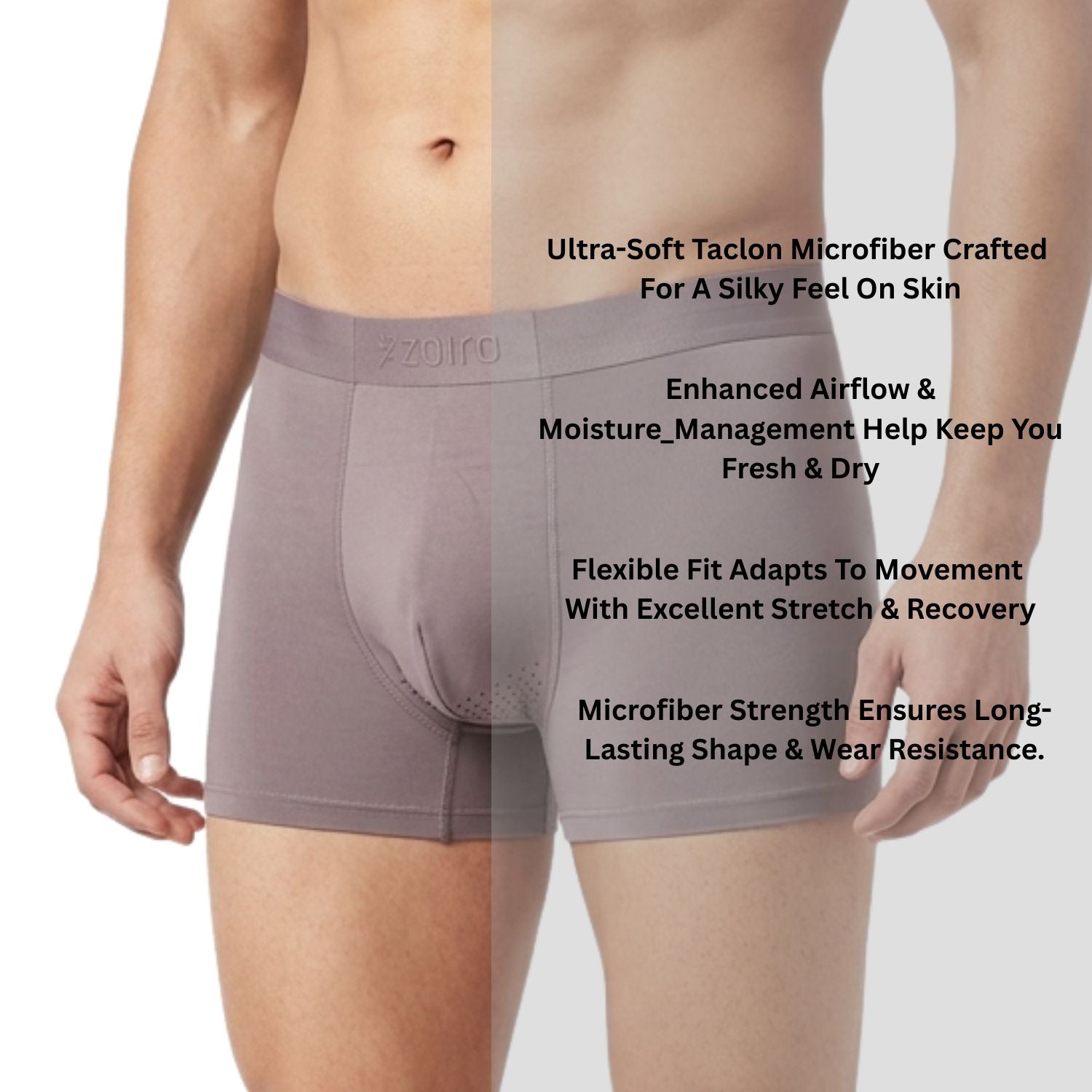 Zoiro Taclon Ultra Soft Microfiber Seamless Stitchless Breathable Trunk Pack Of 2 Assorted Colors