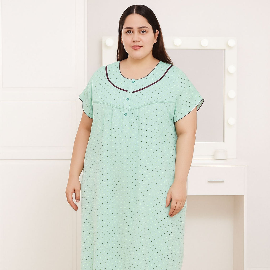 Spenca Cotton Printed Front Plates Nighty Gown 2XL Size